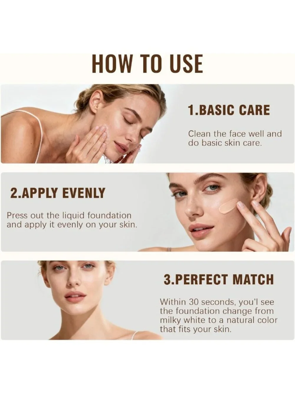Color Changing Liquid Foundation for Women, Medium-Full Coverage, Waterproof